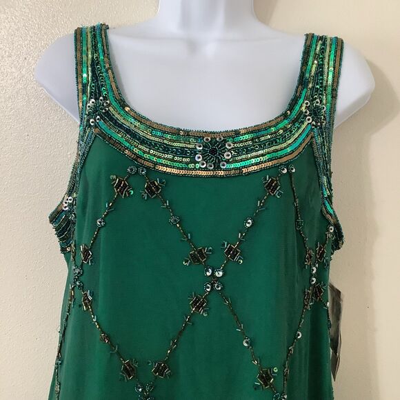 NWT Green Sequin Beaded Glamorous 20s Retro Holiday Blouse Christmas Party XL - Picture 2 of 8